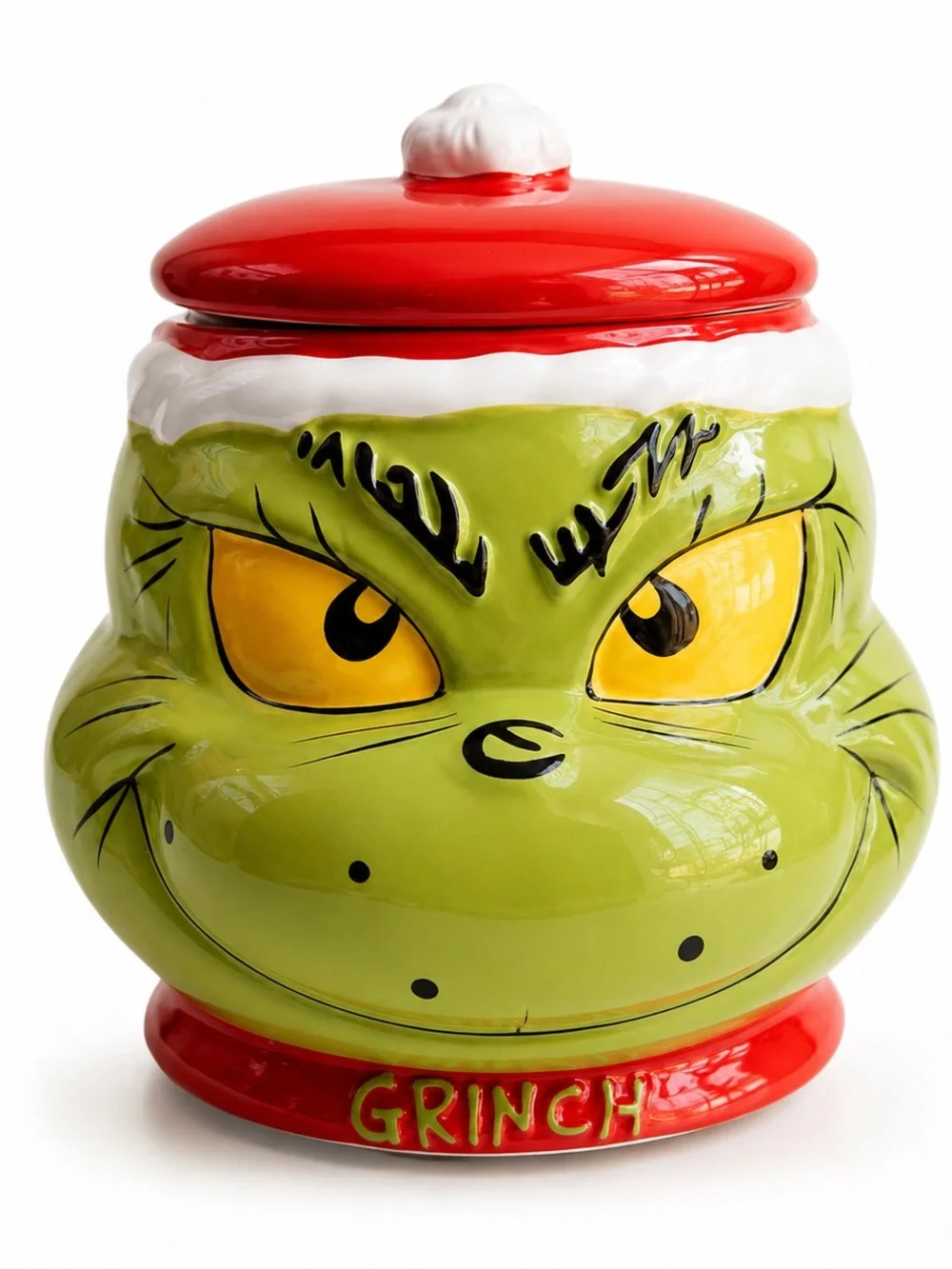 Grinch Ceramic Cookie Jar - Red & Green Holiday Treat Storage